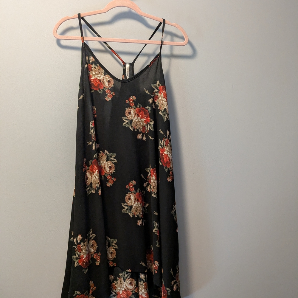 Floral Black Dress with Red and Cream Accents